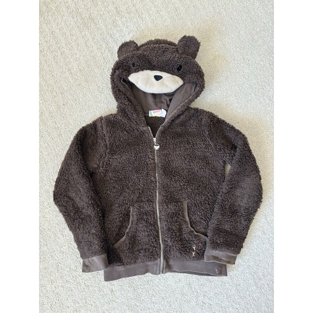 ROXY Little Girls Size Large Bear Zip Up Hoodie With Flaws
